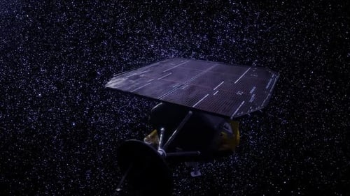 Futuristic Satellite with Solar Panels in Deep Space