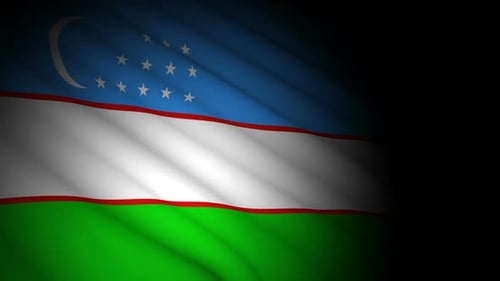 Realistic Uzbekistan Flag Waving Animation with Dark Background