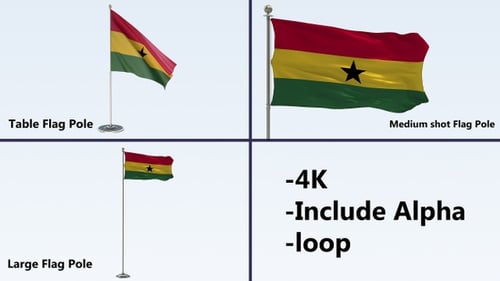 Realistic Ghana Flag Waving Animation with Alpha Channel