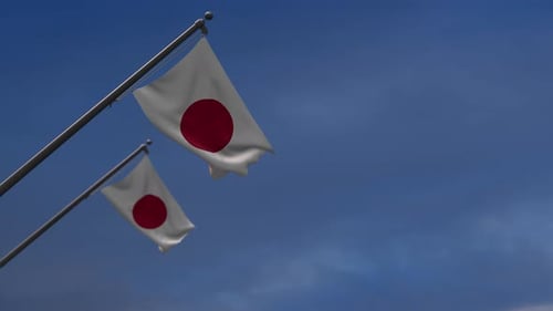 Realistic Japanese Flag Waving Against Blue Sky