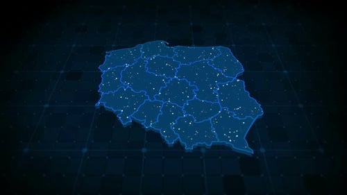 Digital Map of Poland with Futuristic Network Data Points