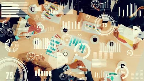 Business Meeting with Animated Data Overlays