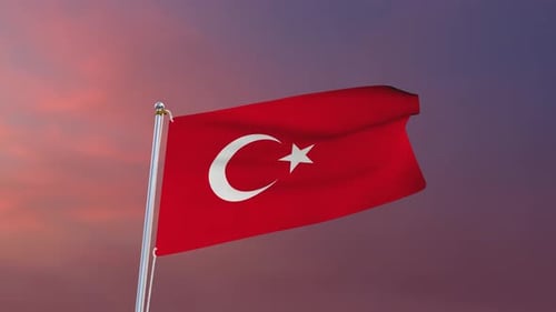 Turkish Flag Waving Animation Against Evening Sky