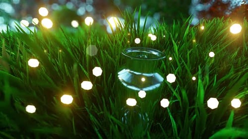 Enchanted Green Grass with Sparkling Polygonal Lights Animation