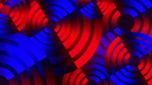 Fond abstrait de formes circulaires numériques colorées rouges et bleues