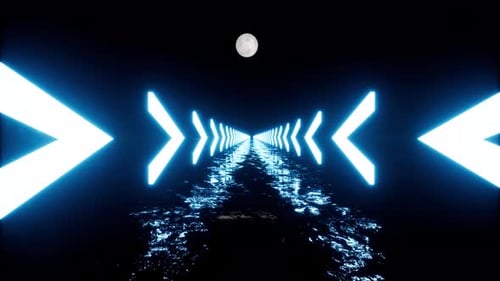 Blue Neon Arrows Line Technology Background Night Moon Sea