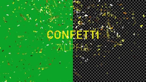 Golden Confetti and Ribbons Falling with Alpha Channel