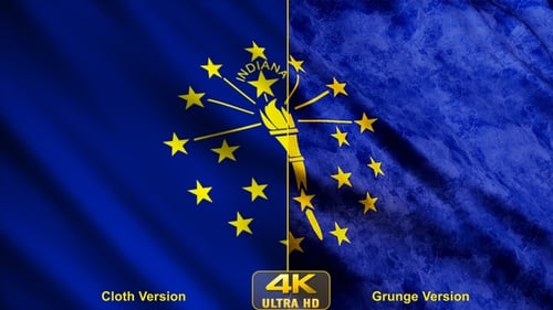 Realistic Waving Indiana State Flag Loop with Grunge Option