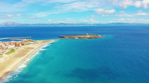 Beautiful Scenic Aerial View of Tarifa City, Spain