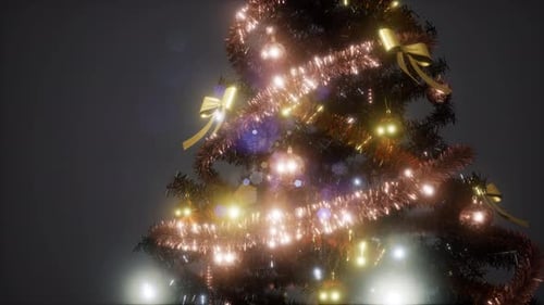 Festive Christmas Tree with Shimmering Ornaments and Golden Lights
