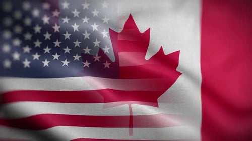 American and Canadian Flags Waving Overlay