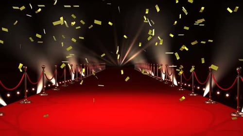 Golden Confetti Falling on Red Carpet for Awards Celebration