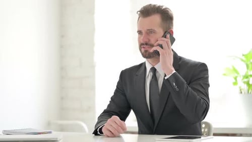Young Businessman Talking on Phone in Office