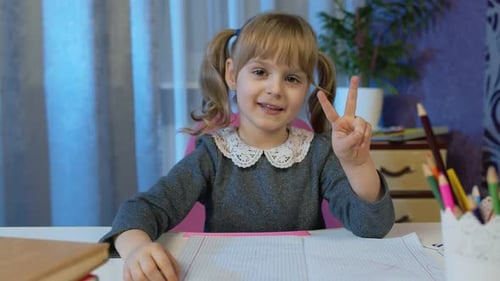 School Girl Pupil Kid Teach Mathematic and Counting in Elementary School Online Distance Education