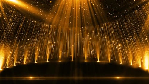 Golden Awards Stage with Shimmering Particles and Spotlights