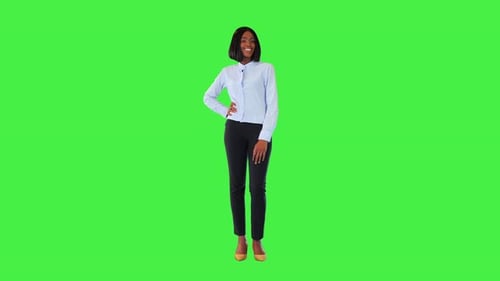 Smiling Woman Posing on Green Screen Background