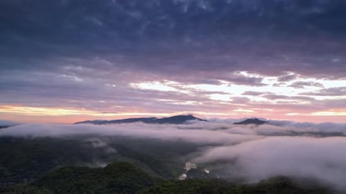 Majestic Mountain Landscape with Fog at Sunrise