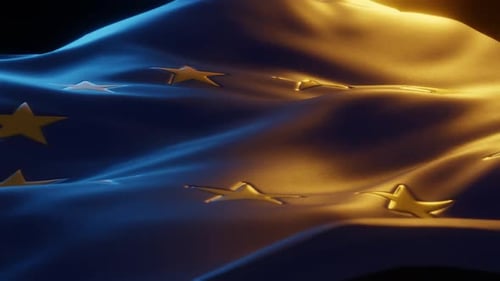 European Union Flag Waving with Dynamic Lighting