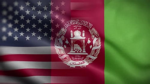 United States and Afghanistan Flags Waving Together
