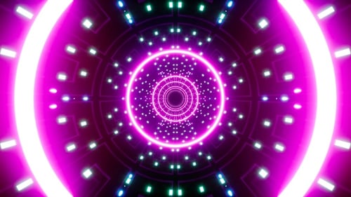 Flashing Neon Circle Light in the Dotted Lamp Tunnel