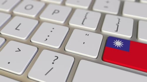 Animated Computer Keyboard Key Showing Taiwan and China Flags