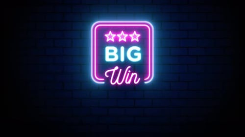 Gagnez un gros panneau néon de casino sur fond de mur de briques 4K