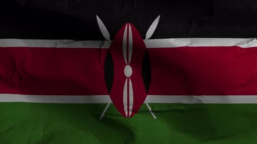Waving Flag of Kenya with Maasai Shield Animated Loop