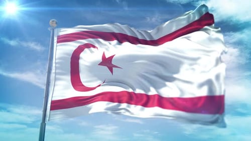 Realistic Waving Flag of Northern Cyprus Against Bright Sky