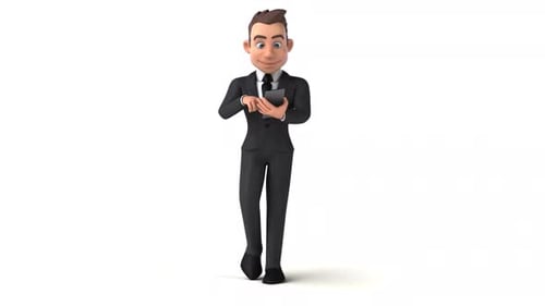 Animated 3D Businessman Walking, Checking Smartphone