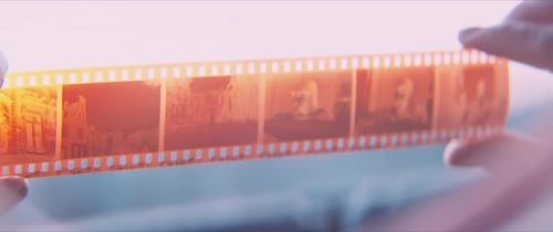 Close up of a film strip against the light