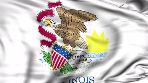Waving Illinois State Flag Loop Animation with Detailed Emblem
