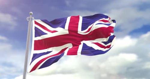 Realistic Waving United Kingdom Flag on a Pole