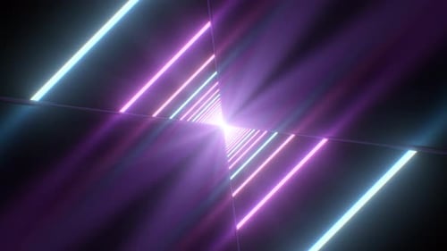 Ultraviolet Retro Neon Laser Beam Diagonal Line Reflections 3D Tunnel - 4K