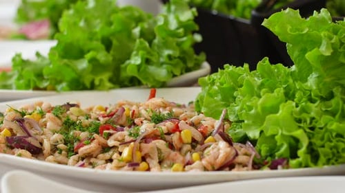 Colorful Shrimp Salad with Fresh Green Lettuce