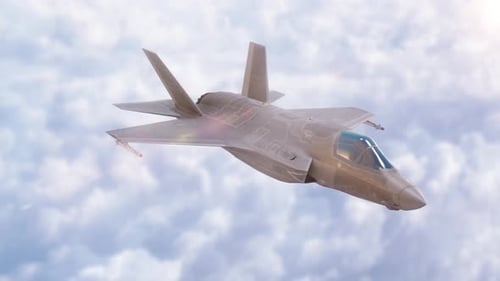 F-35 Fighter Jet Flying Through Clouds 3D Animation