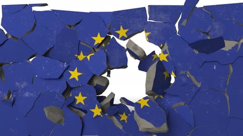 Breaking Wall with Painted Flag of EU