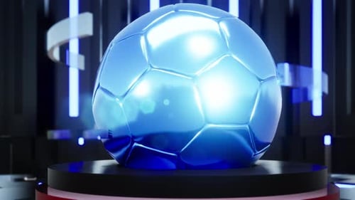 Glossy Blue Soccer Ball Intro for Sports Broadcasts