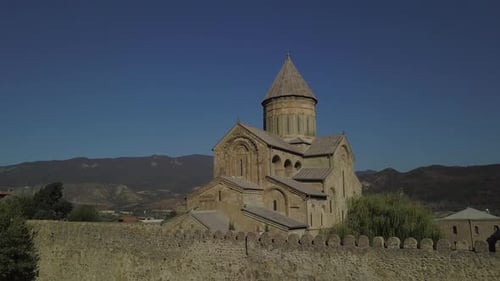 Aerial view of Jvary monastery in Mtskheta, Georgia