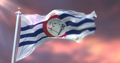 Animated Flag Waving with Justice Scales and Caduceus Emblem