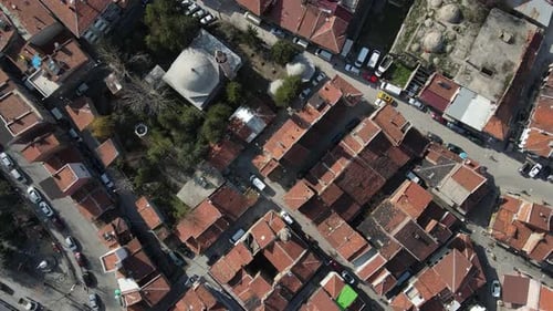Birds Eye of Orange Roofs in Quaint Urban Area