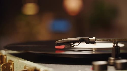 Record Player Spins Vinyl Music Disc