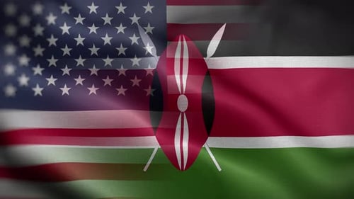 United States and Kenya National Flags Waving Animation