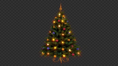 Festive Christmas Tree Rotation with Blinking Lights and Ornaments