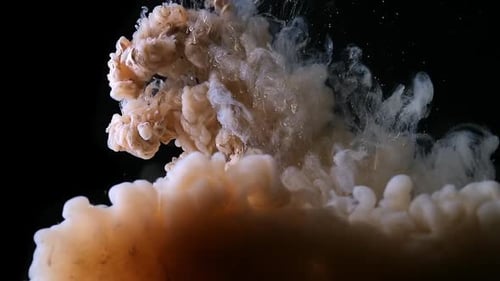 Golden Beige Fluid Pearl Paint Is Melting in the Water on Black Background