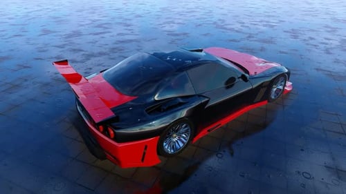 Cinematic 3D Sports Car Rotation on Wet Ground