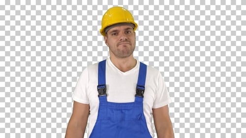 Man with Hard Hat Isolated on Chroma Key Background