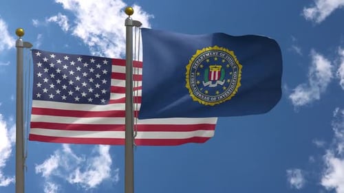 Flagge der USA gegen FBI Federal Bureau of Investigation Flagge auf Fahnen
