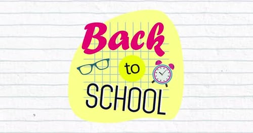 Back to School written in pink and black on a yellow form on white background