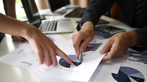 Business people hands doing analysis planning business project in office.