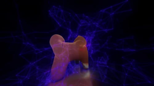 Cute Animated 3D Shiba Inu Dog with Futuristic Plexus Background